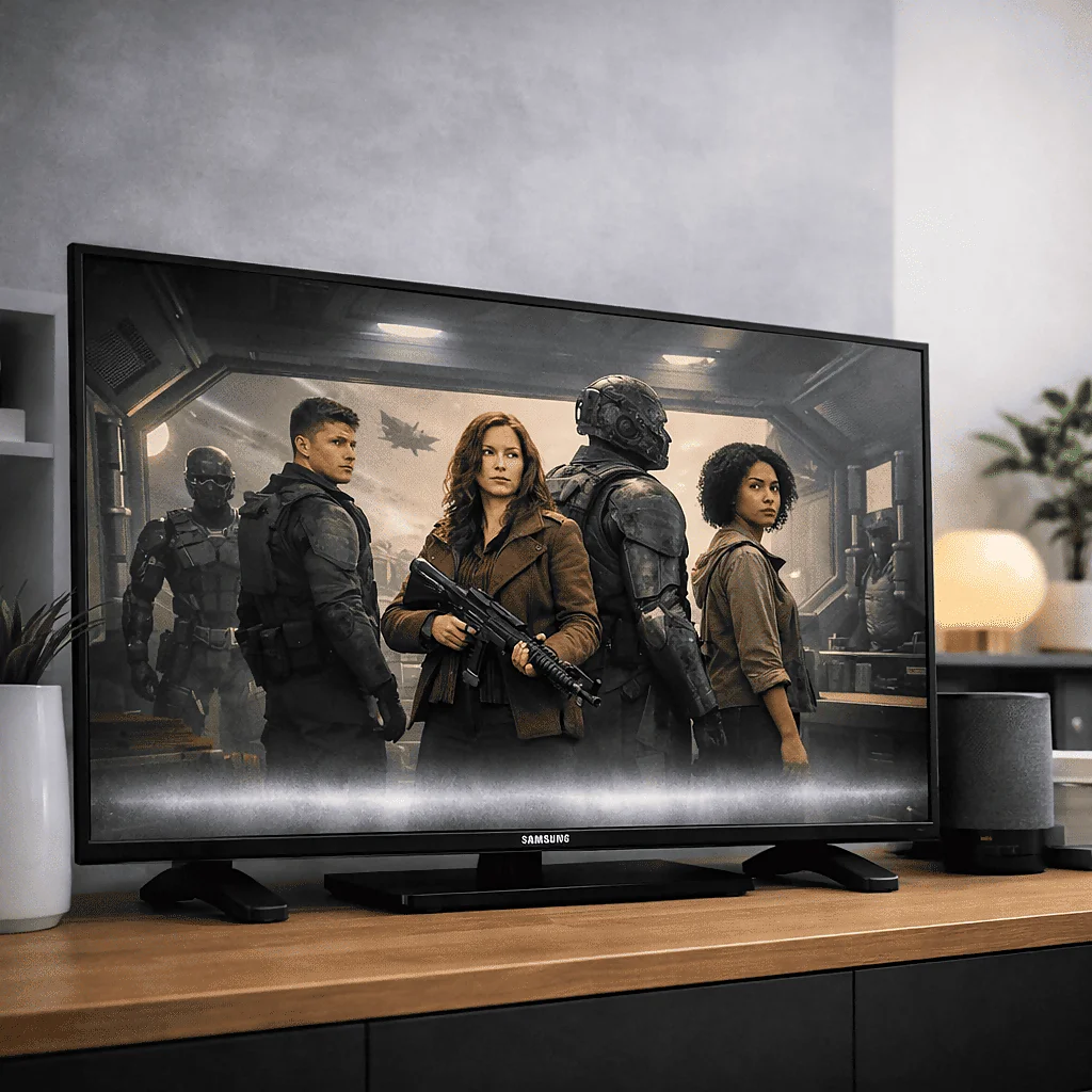 Televisor Samsung con falla térmica en la parte inferior de la pantalla, síntoma común en modelos NU, AU y BU diagnosticados por ReparamosTVs.com