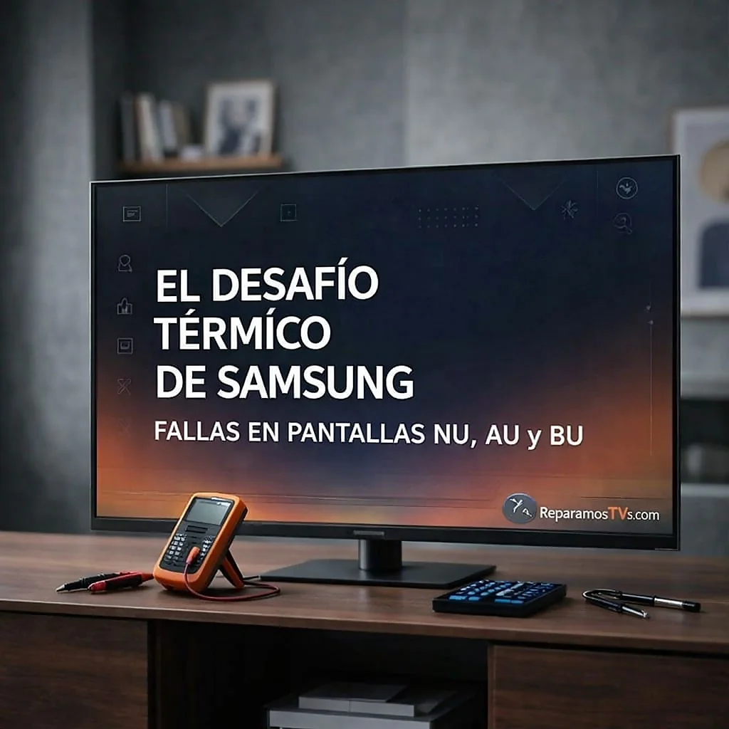 Televisor Samsung con daño térmico en el panel acrílico, analizado por ReparamosTVs.com en Bucaramanga y Floridablanca